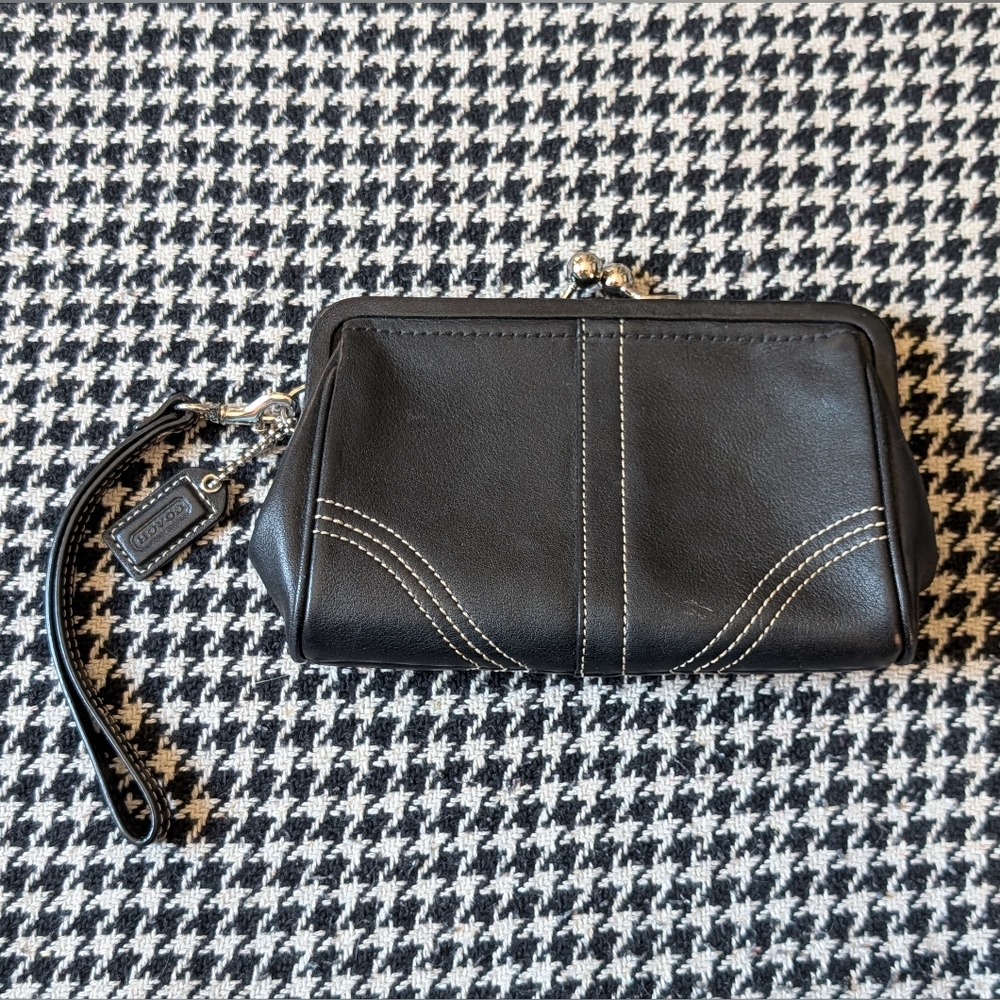 Coach black leather wallet wristlet